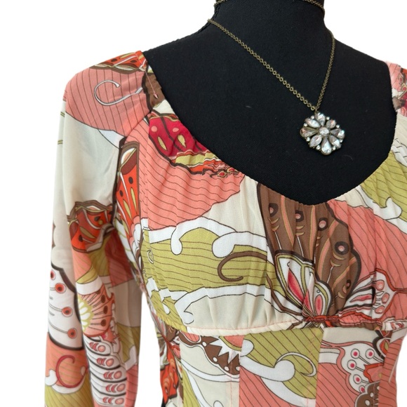 Rue21 ~ Multicolor Paisley Print Long Sleeve Crop Blouse Tie Back Straps size S - Picture 7 of 9